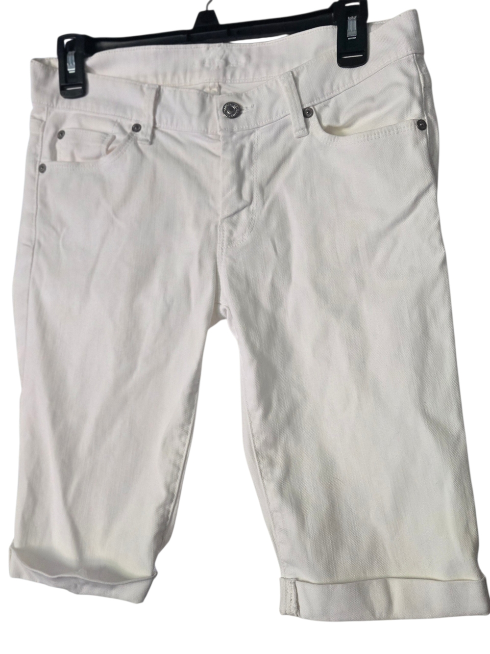 7 For All Mankind White Rolled-Hem Denim Bermuda Shorts